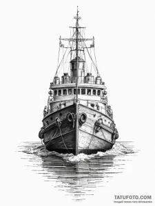 A shot of a tugboat guiding a large ship into... - эскиз тату (№1754034919_0, 01.08.2025 07:55) — Tatufoto.com
