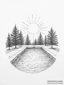 An empty, sun-drenched swimming pool in late... - эскиз тату (№1754035910_0, 01.08.2025 08:11) — Tatufoto.com