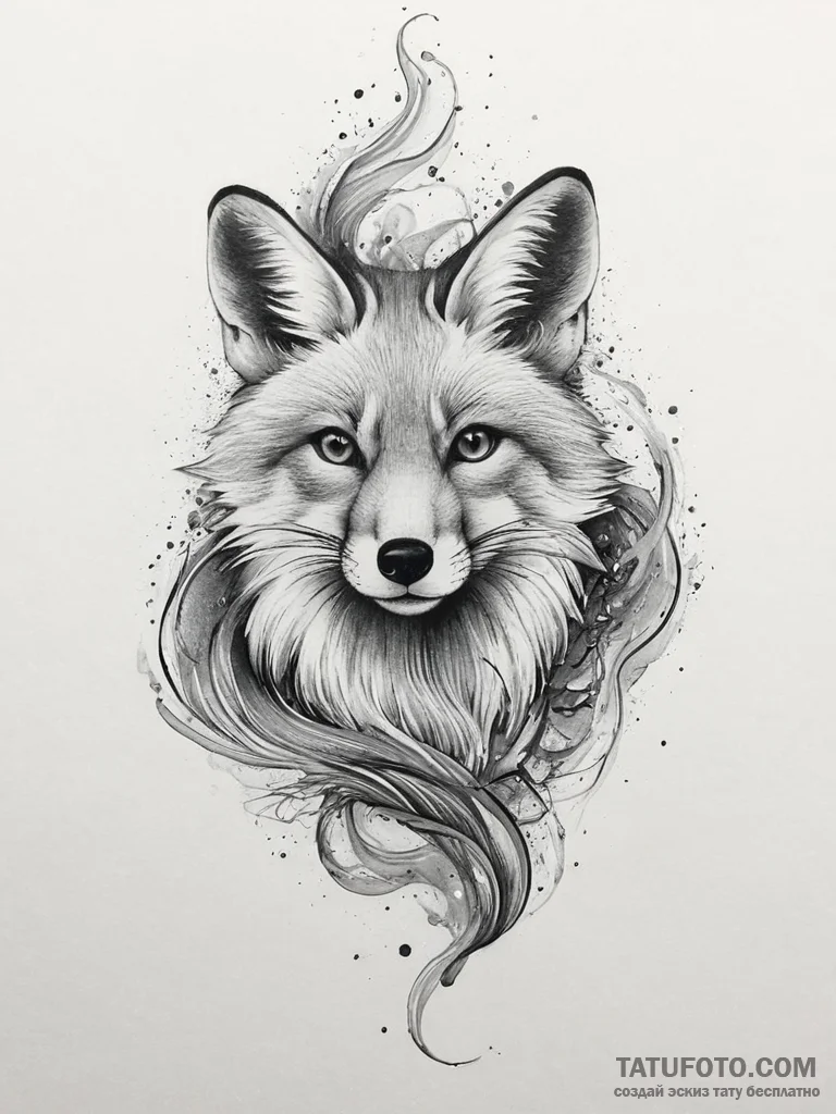 A fox made of swirling smoke, artistic tattoo... - эскиз тату (№1754037499_0, 01.08.2025 08:38) — Tatufoto.com