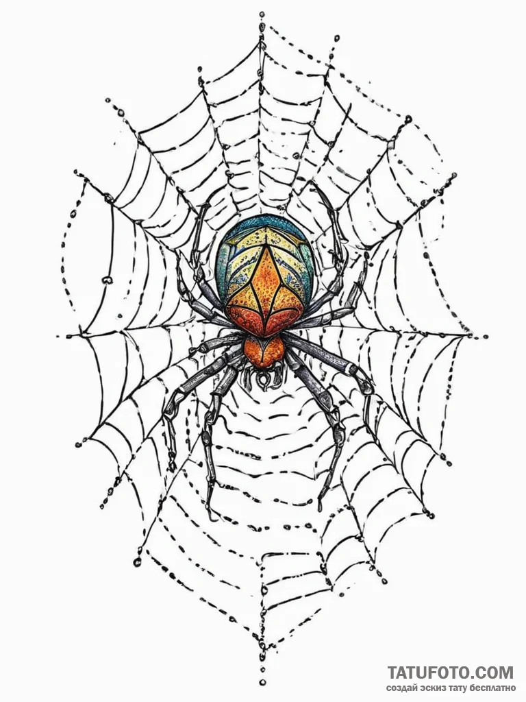 A close-up of a spider weaving its intricate... - эскиз тату (№1754039880_0, 01.08.2025 09:18) — Tatufoto.com
