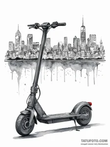 A modern, electric scooter parked on a city s... - эскиз тату (№1754040681_0, 01.08.2025 09:31) — Tatufoto.com