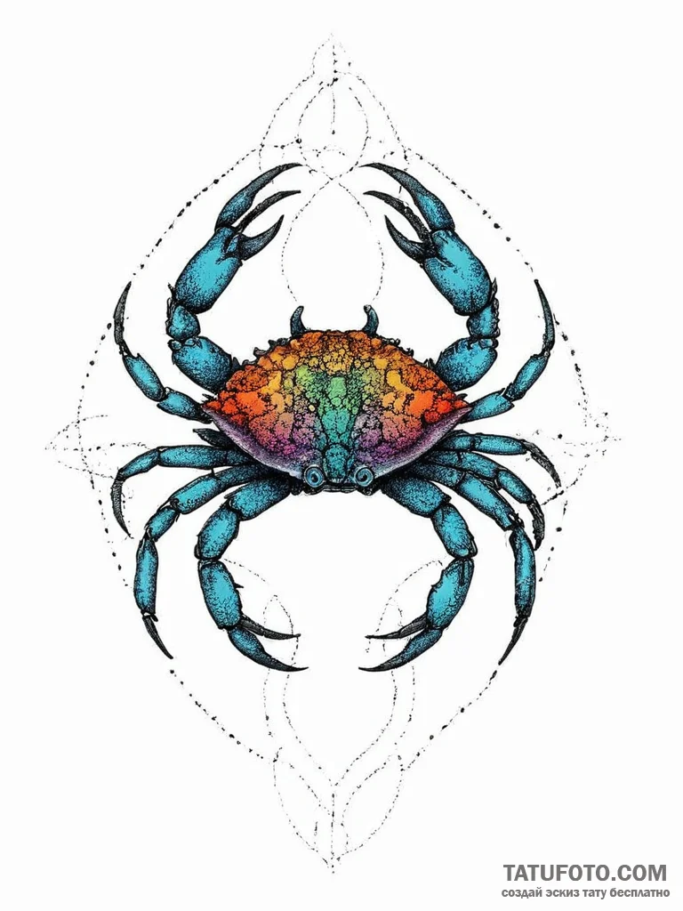 Crab, tattoo sketch design, vibrant colors, f... - эскиз тату (№1754041311_0, 01.08.2025 09:41) — Tatufoto.com