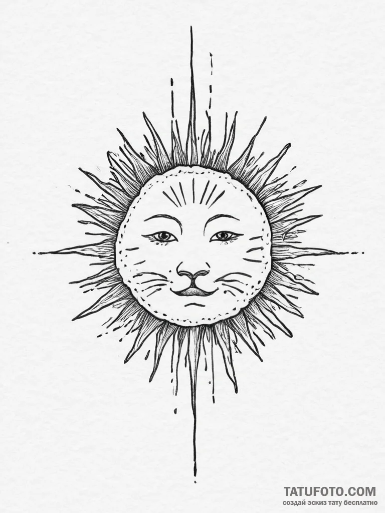 Tattoo sketch a single leo glyph radiating mi... - эскиз тату (№1754041710_0, 01.08.2025 09:48) — Tatufoto.com