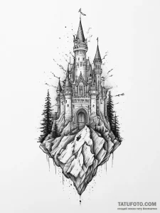 Tattoo design a shadowy castle on a hill unde... - эскиз тату (№1754042321_0, 01.08.2025 09:58) — Tatufoto.com