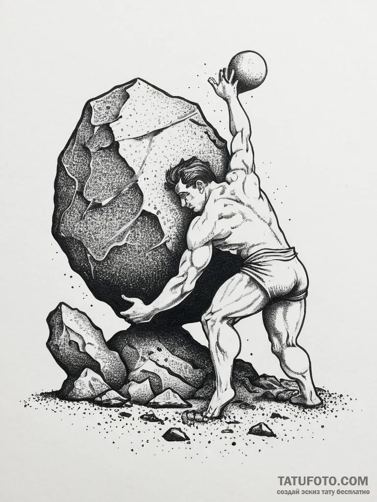 Sisyphus pushing the boulder, tattoo sketch d... - эскиз тату (№1754043747_0, 01.08.2025 10:22) — Tatufoto.com