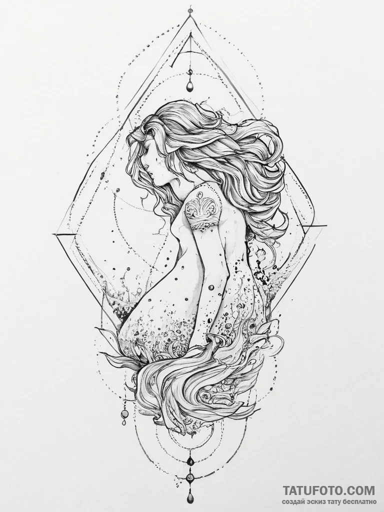 Tattoo sketch aquarius's water flowing as a s... - эскиз тату (№1754044158_0, 01.08.2025 10:29) — Tatufoto.com