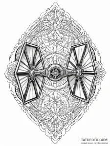 A tie fighter, ink illustration for tattoo, o... - эскиз тату (№1754044996_0, 01.08.2025 10:43) — Tatufoto.com