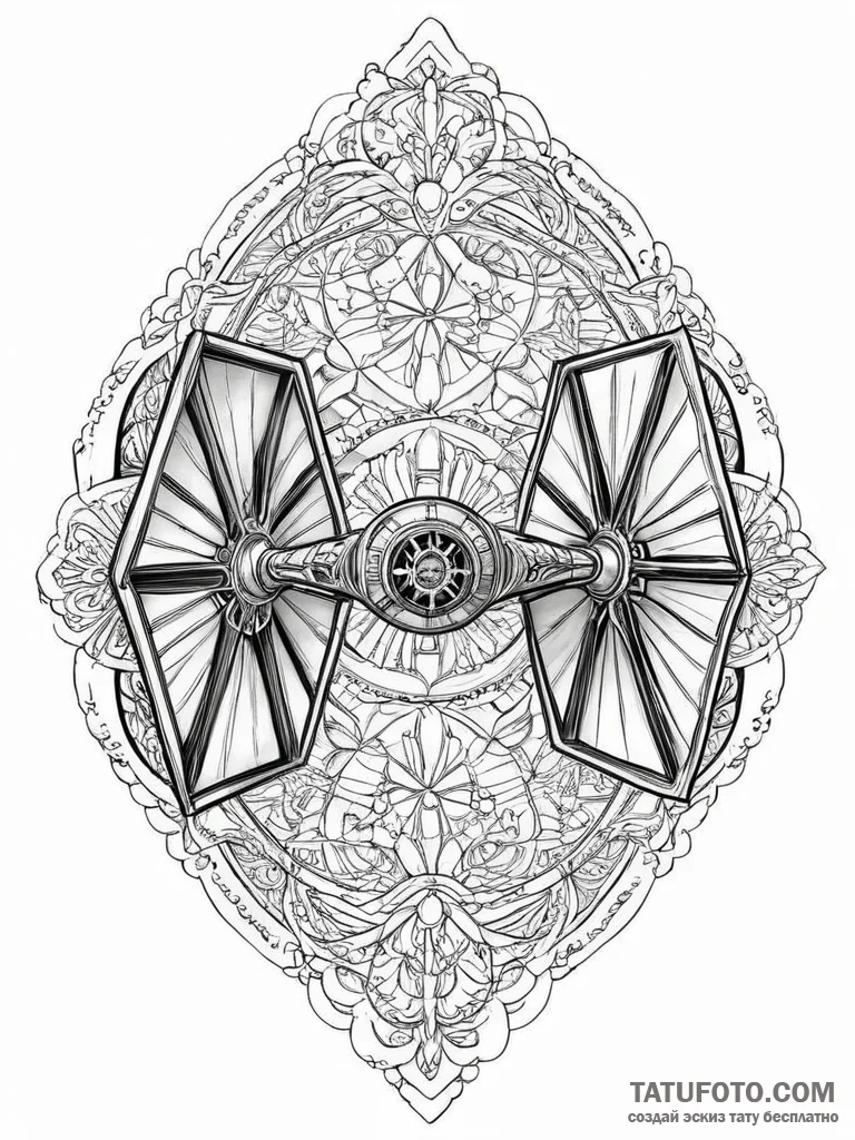 A tie fighter, ink illustration for tattoo, o... - эскиз тату (№1754044996_0, 01.08.2025 10:43) — Tatufoto.com