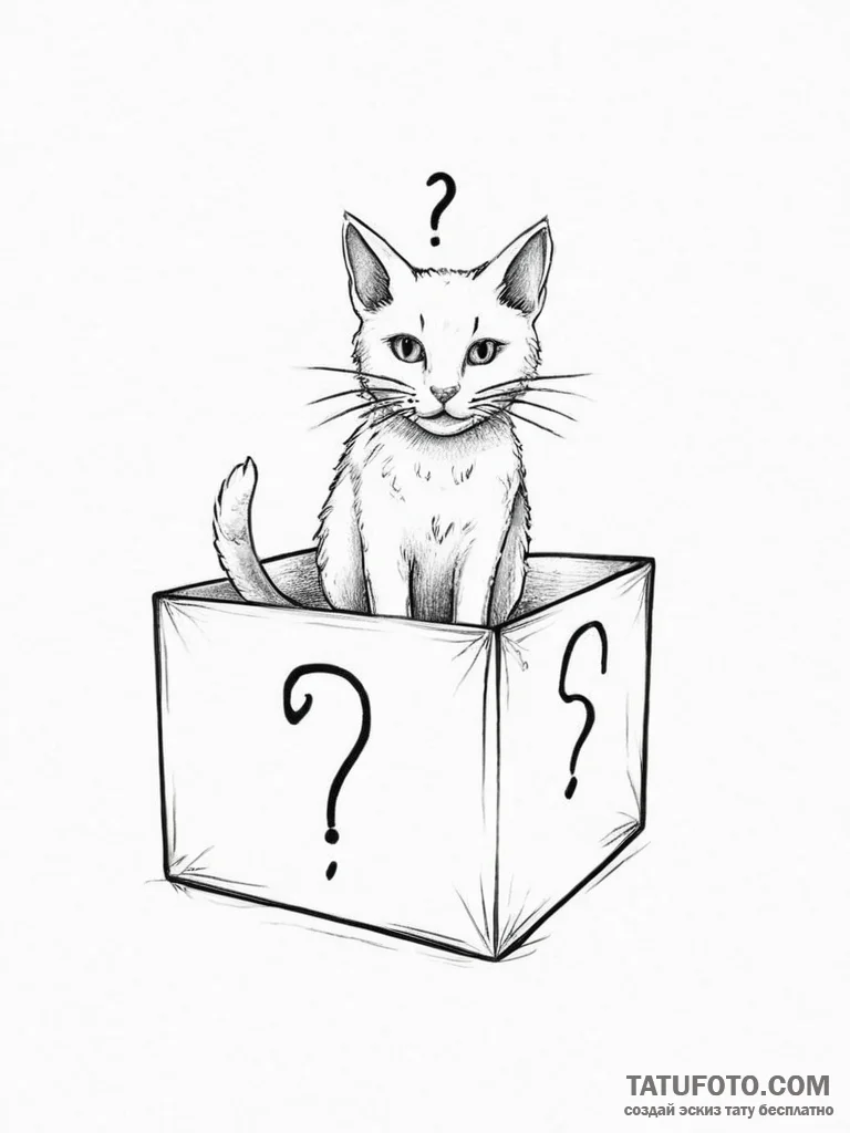 Schrodinger's cat (box with question mark) - эскиз тату (№1754046006_0, 01.08.2025 11:00) — Tatufoto.com