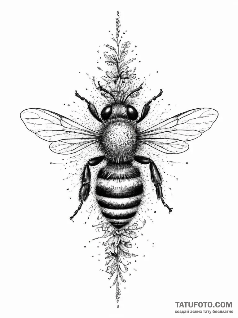 A close-up of a bee covered in pollen., tatto... - эскиз тату (№1754046211_0, 01.08.2025 11:03) — Tatufoto.com