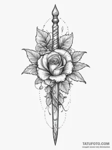 Dagger and rose, artistic tattoo sketch, dotw... - эскиз тату (№1754047021_0, 01.08.2025 11:17) — Tatufoto.com