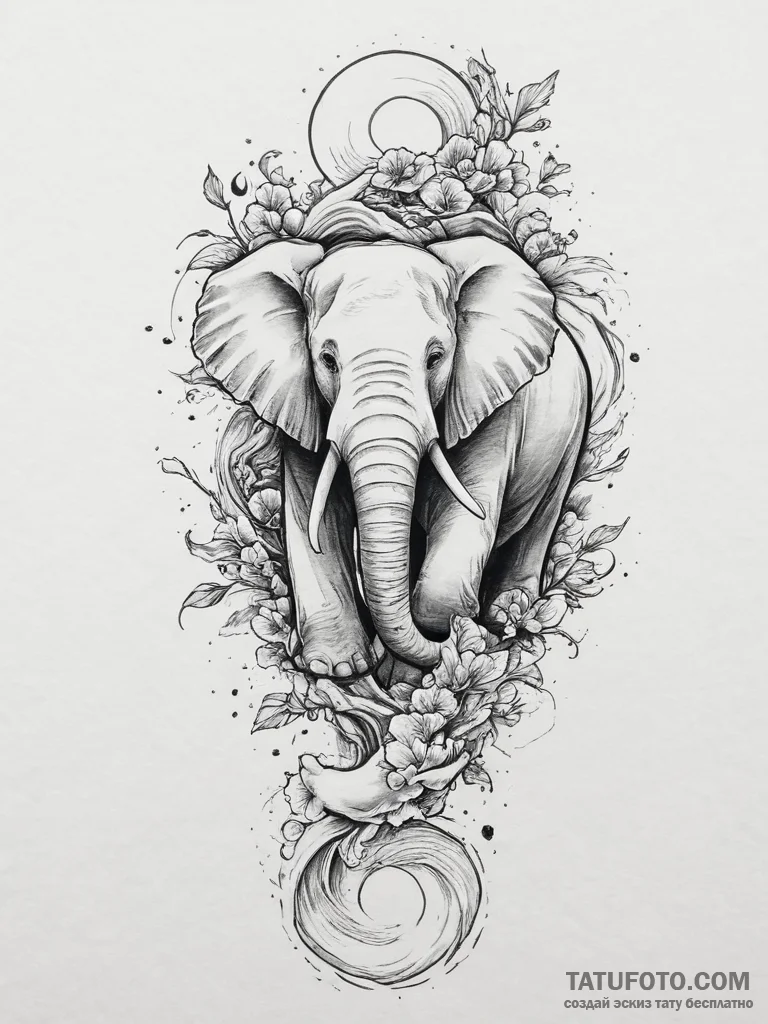 Tattoo sketch a family of elephants walking t... - эскиз тату (№1754047423_0, 01.08.2025 11:23) — Tatufoto.com