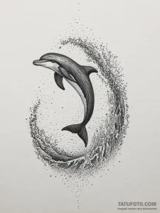 A playful dolphin leaping out of the ocean wa... - эскиз тату (№1754048431_0, 01.08.2025 11:40) — Tatufoto.com