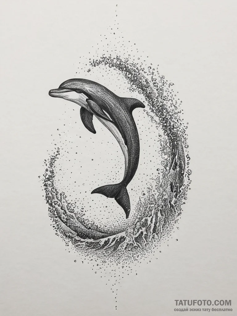 A playful dolphin leaping out of the ocean wa... - эскиз тату (№1754048431_0, 01.08.2025 11:40) — Tatufoto.com