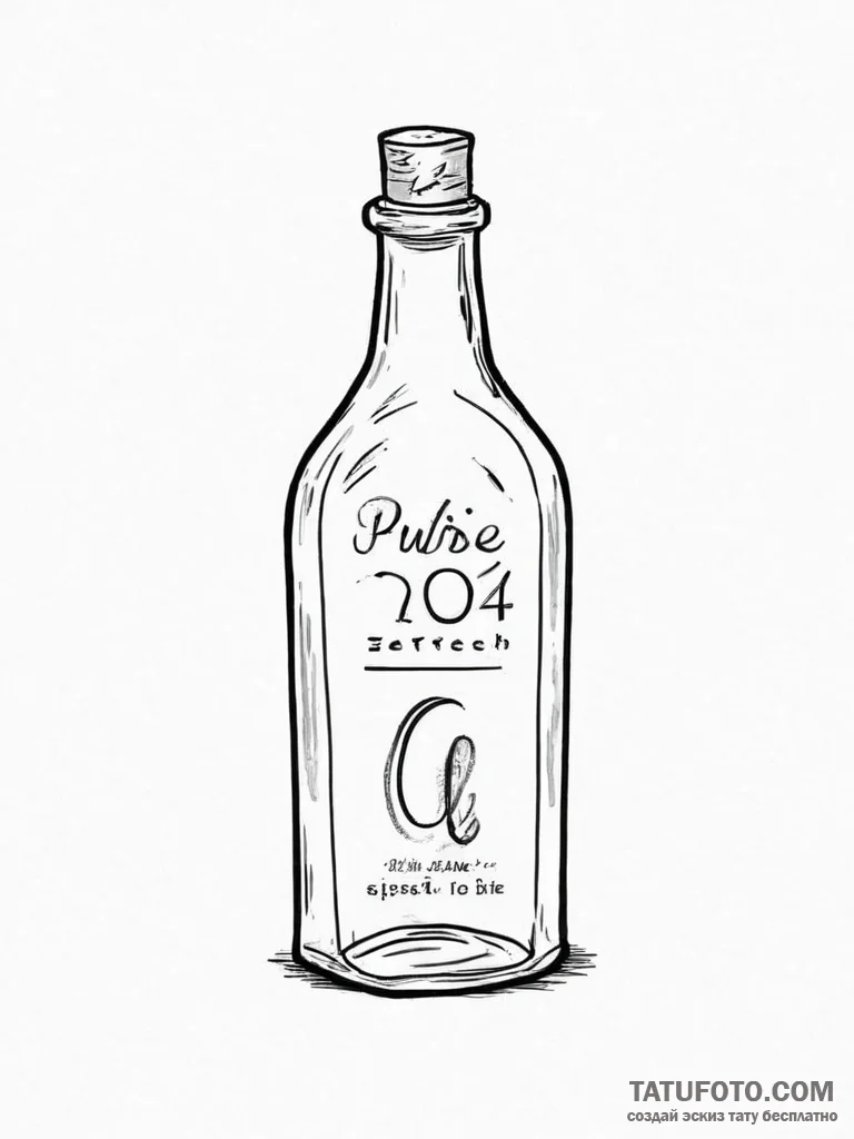 Tattoo design a stylized message in a bottle... - эскиз тату (№1754049443_0, 01.08.2025 11:57) — Tatufoto.com