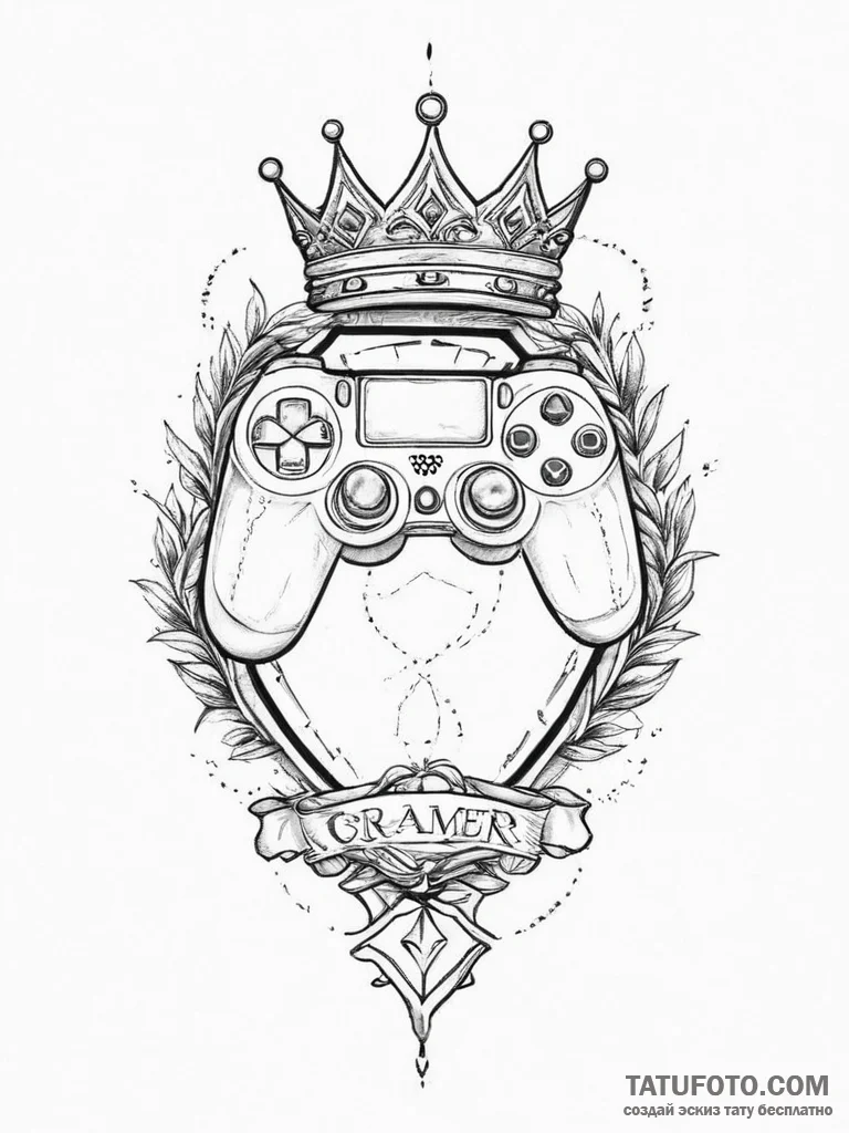 Tattoo sketch a "pro gamer" badge with a crow... - эскиз тату (№1754050901_0, 01.08.2025 12:21) — Tatufoto.com
