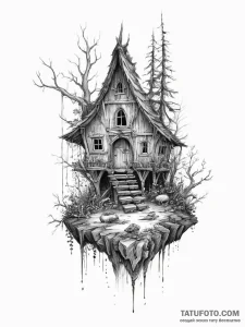 Baba yaga's hut on chicken legs, artistic tat... - эскиз тату (№1754053519_0, 01.08.2025 13:05) — Tatufoto.com
