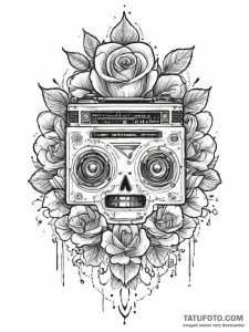 Tape recorder, tattoo drawing outline, fine l... - эскиз тату (№1754054336_0, 01.08.2025 13:18) — Tatufoto.com