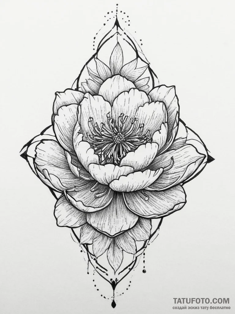 Tattoo design a blooming peony or lotus, larg... - эскиз тату (№1754056563_0, 01.08.2025 13:56) — Tatufoto.com