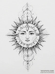 Tattoo sketch a stylized sun or moon with the... - эскиз тату (№1754056766_0, 01.08.2025 13:59) — Tatufoto.com