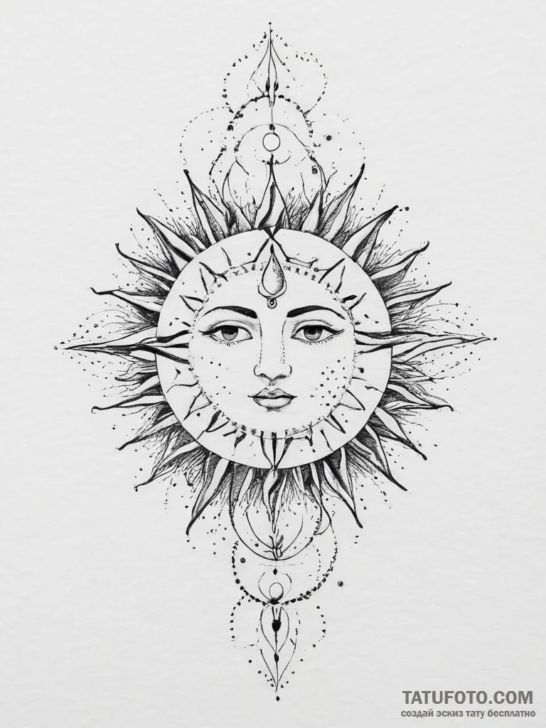 Tattoo sketch a stylized sun or moon with the... - эскиз тату (№1754056766_0, 01.08.2025 13:59) — Tatufoto.com