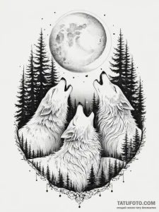 Tattoo design a wolf pack howling together un... - эскиз тату (№1754057193_0, 01.08.2025 14:06) — Tatufoto.com