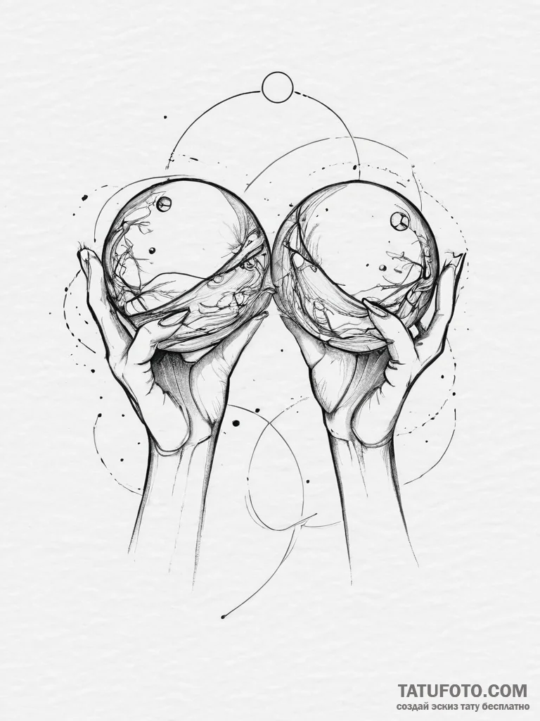 Tattoo sketch gemini twins holding a single,... - эскиз тату (№1754058421_0, 01.08.2025 14:27) — Tatufoto.com