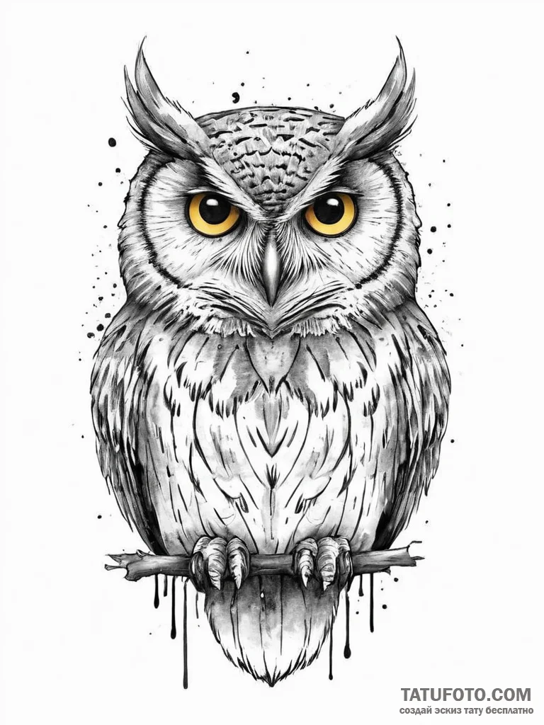 Owl, tattoo drawing outline, bold outlines, t... - эскиз тату (№1754058630_0, 01.08.2025 14:30) — Tatufoto.com