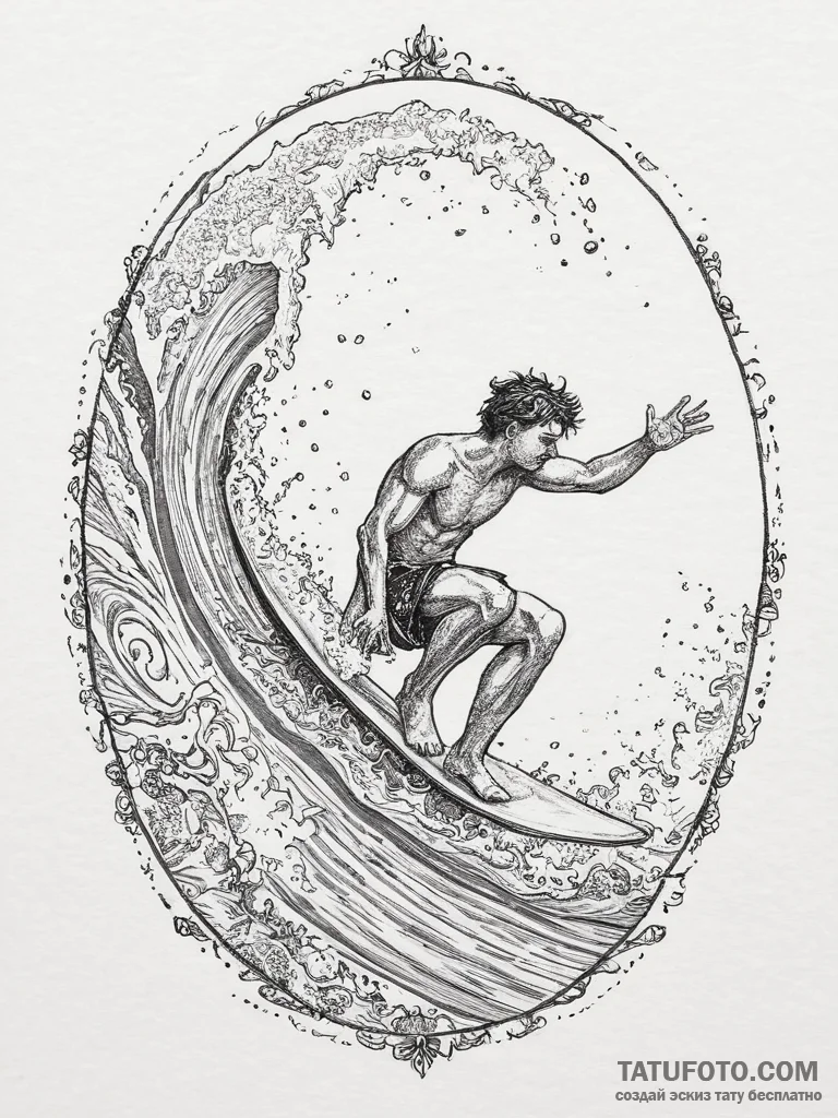 A person learning to surf, falling off the bo... - эскиз тату (№1754059431_0, 01.08.2025 14:43) — Tatufoto.com
