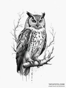 Tattoo design a stylized raven or owl watchin... - эскиз тату (№1754059631_0, 01.08.2025 14:47) — Tatufoto.com
