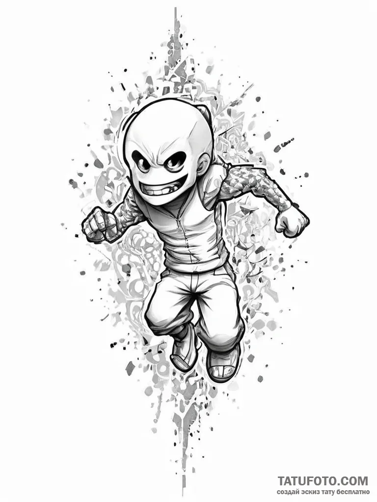 Tattoo sketch a pixelated character breaking... - эскиз тату (№1754059842_0, 01.08.2025 14:50) — Tatufoto.com