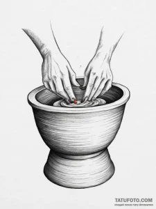 A pottery wheel in motion, clay being shaped... - эскиз тату (№1754060656_0, 01.08.2025 15:04) — Tatufoto.com