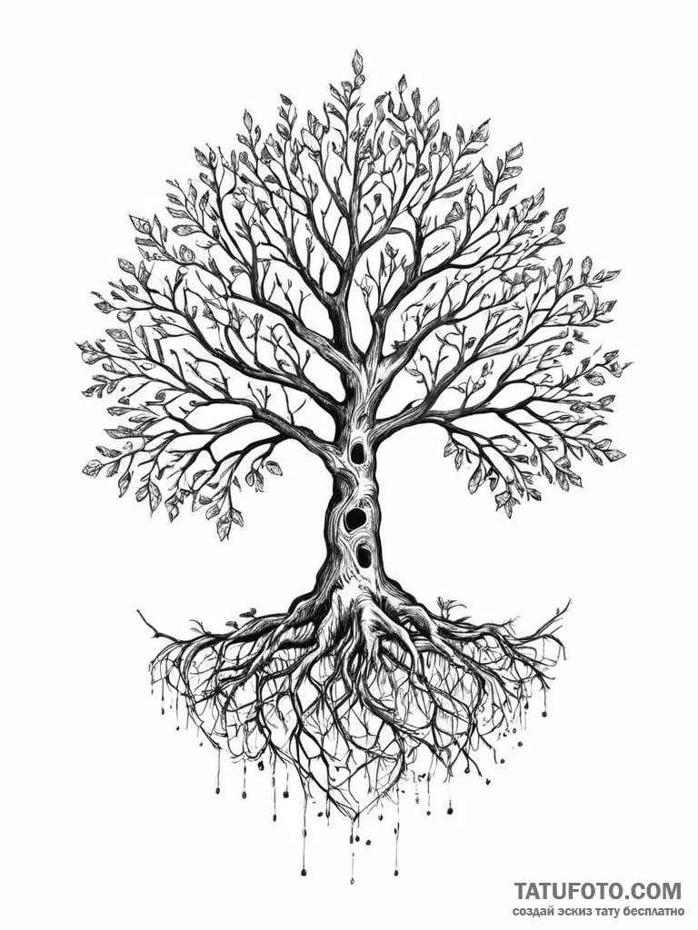 Tattoo sketch a tree with roots growing into... - эскиз тату (№1754060853_0, 01.08.2025 15:07) — Tatufoto.com