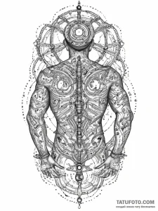 Circuit board pattern on a human back, tattoo... - эскиз тату (№1754062876_0, 01.08.2025 15:41) — Tatufoto.com