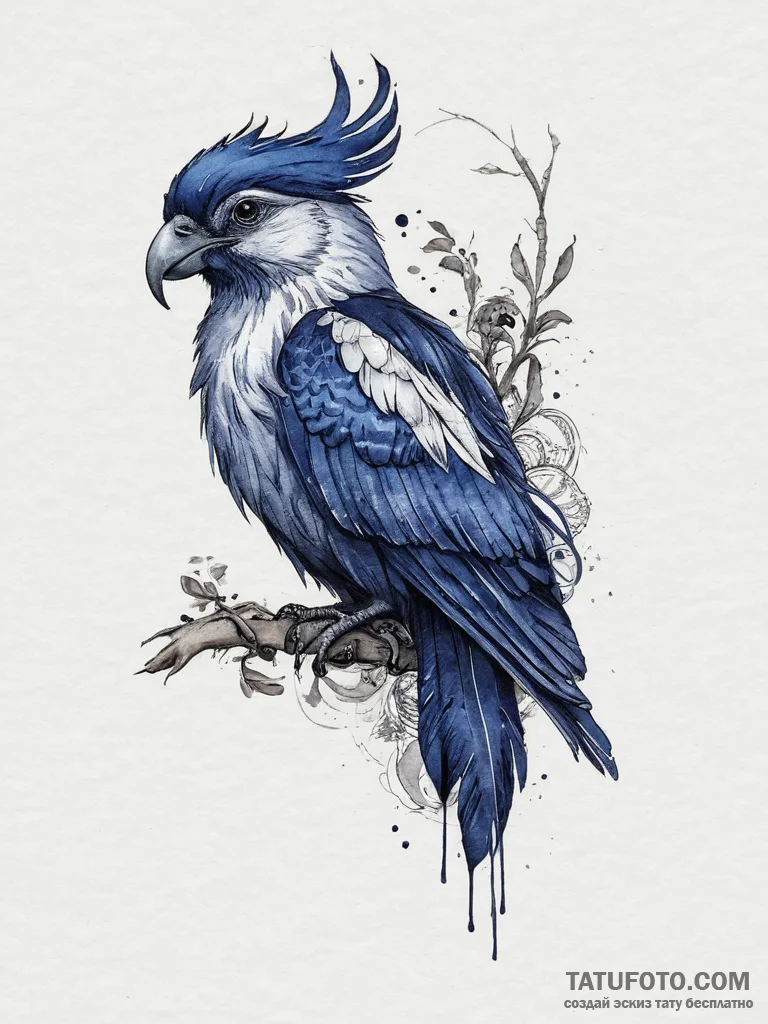 A watercolor and linework tattoo of a sirin,... - эскиз тату (№1754065958_0, 01.08.2025 16:32) — Tatufoto.com