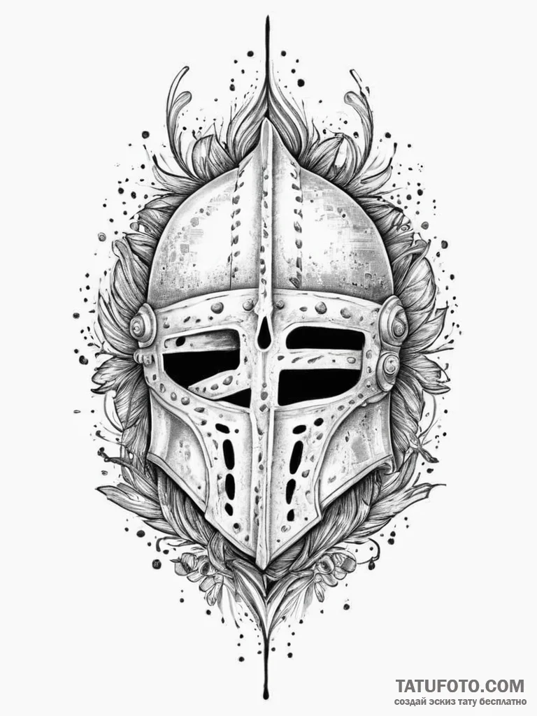 Tattoo sketch a medieval knight's helmet with... - эскиз тату (№1754066167_0, 01.08.2025 16:36) — Tatufoto.com