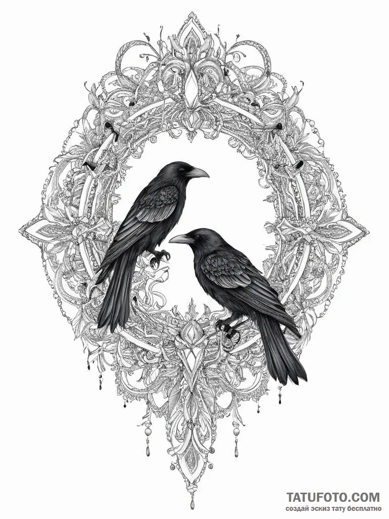 Huginn and muninn (odin's ravens), tattoo dra... - эскиз тату (№1754066590_0, 01.08.2025 16:43) — Tatufoto.com