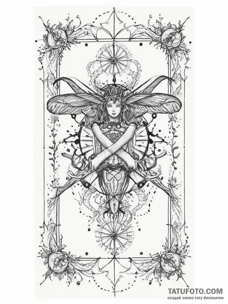 Tattoo sketch a zodiac glyph integrated into... - эскиз тату (№1754067413_0, 01.08.2025 16:56) — Tatufoto.com