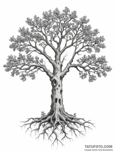Tattoo design a pair of oak trees, their root... - эскиз тату (№1754067612_0, 01.08.2025 17:00) — Tatufoto.com