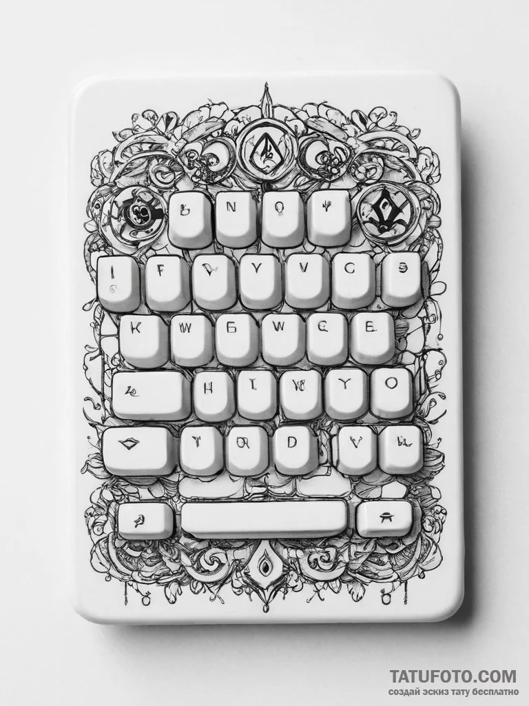 Tattoo design a stylized mechanical keyboard... - эскиз тату (№1754068842_0, 01.08.2025 17:20) — Tatufoto.com