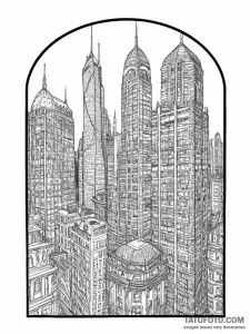 Reflections of a city skyline in the glass fa... - эскиз тату (№1754069236_0, 01.08.2025 17:27) — Tatufoto.com