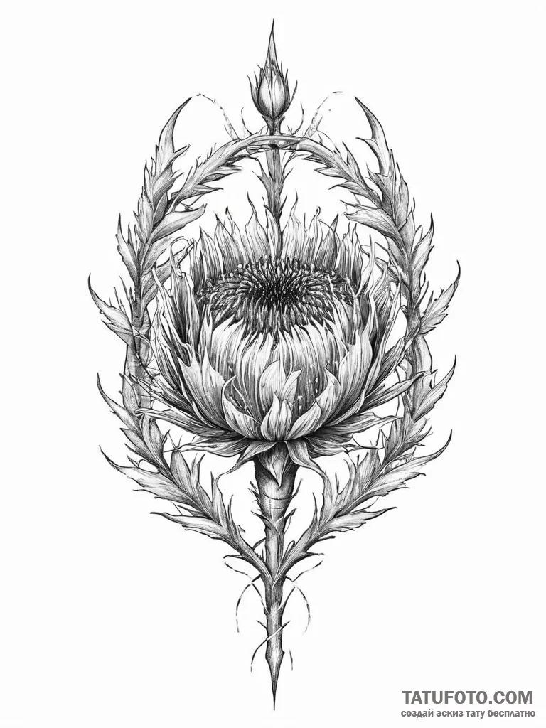 Tattoo design a thistle, prickly and resilien... - эскиз тату (№1754069854_0, 01.08.2025 17:37) — Tatufoto.com