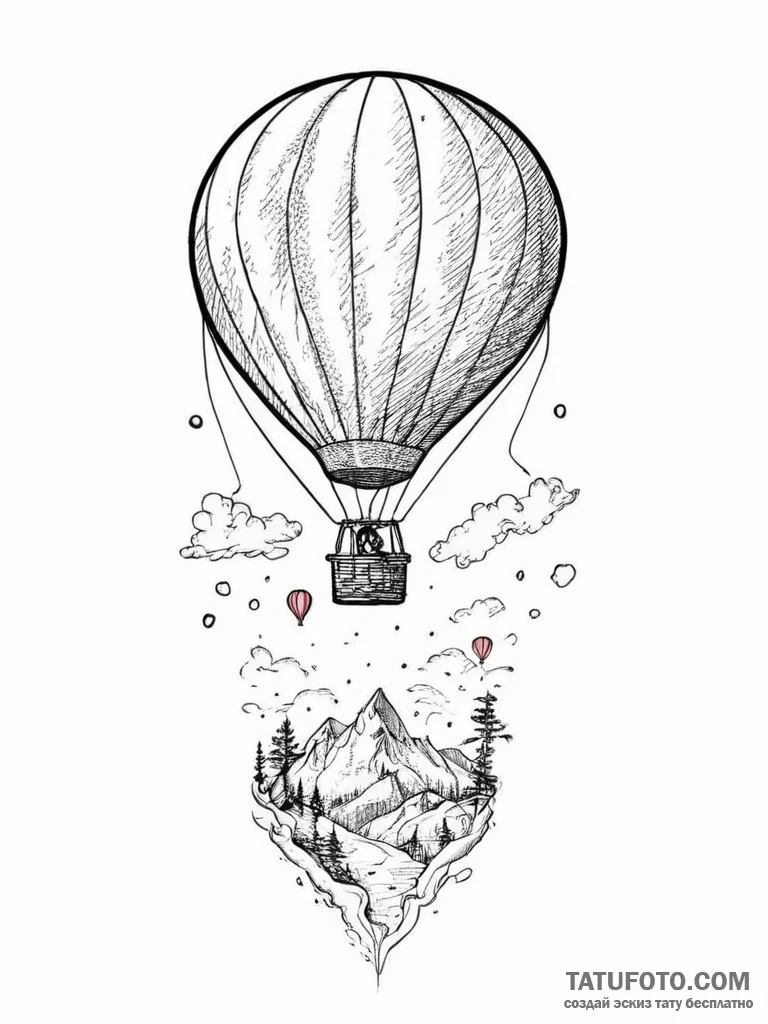 A hot air balloon festival, with dozens of co... - эскиз тату (№1754070049_0, 01.08.2025 17:40) — Tatufoto.com