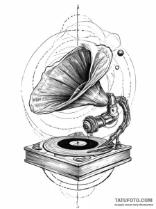 A gramophone playing vinyl record of the plan... - эскиз тату (№1754070248_0, 01.08.2025 17:44) — Tatufoto.com