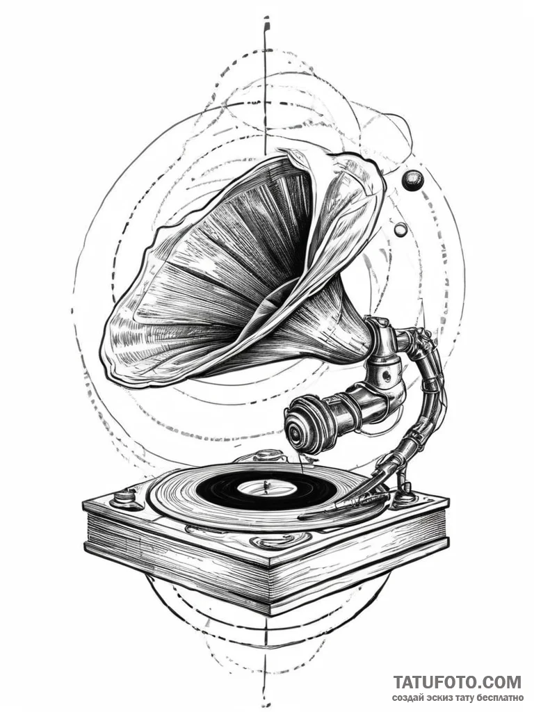 A gramophone playing vinyl record of the plan... - эскиз тату (№1754070248_0, 01.08.2025 17:44) — Tatufoto.com