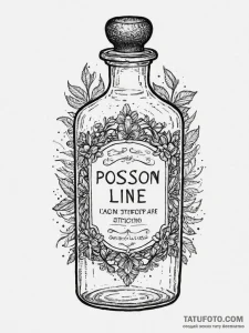 An apothecary bottle labeled "poison", tattoo... - эскиз тату (№1754070451_0, 01.08.2025 17:47) — Tatufoto.com