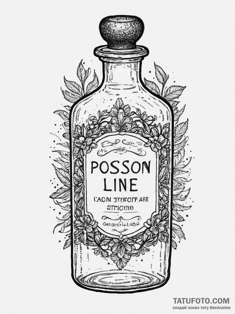 An apothecary bottle labeled "poison", tattoo... - эскиз тату (№1754070451_0, 01.08.2025 17:47) — Tatufoto.com