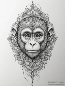 Monkey, artistic tattoo sketch, on a clean wh... - эскиз тату (№1754072259_0, 01.08.2025 18:17) — Tatufoto.com