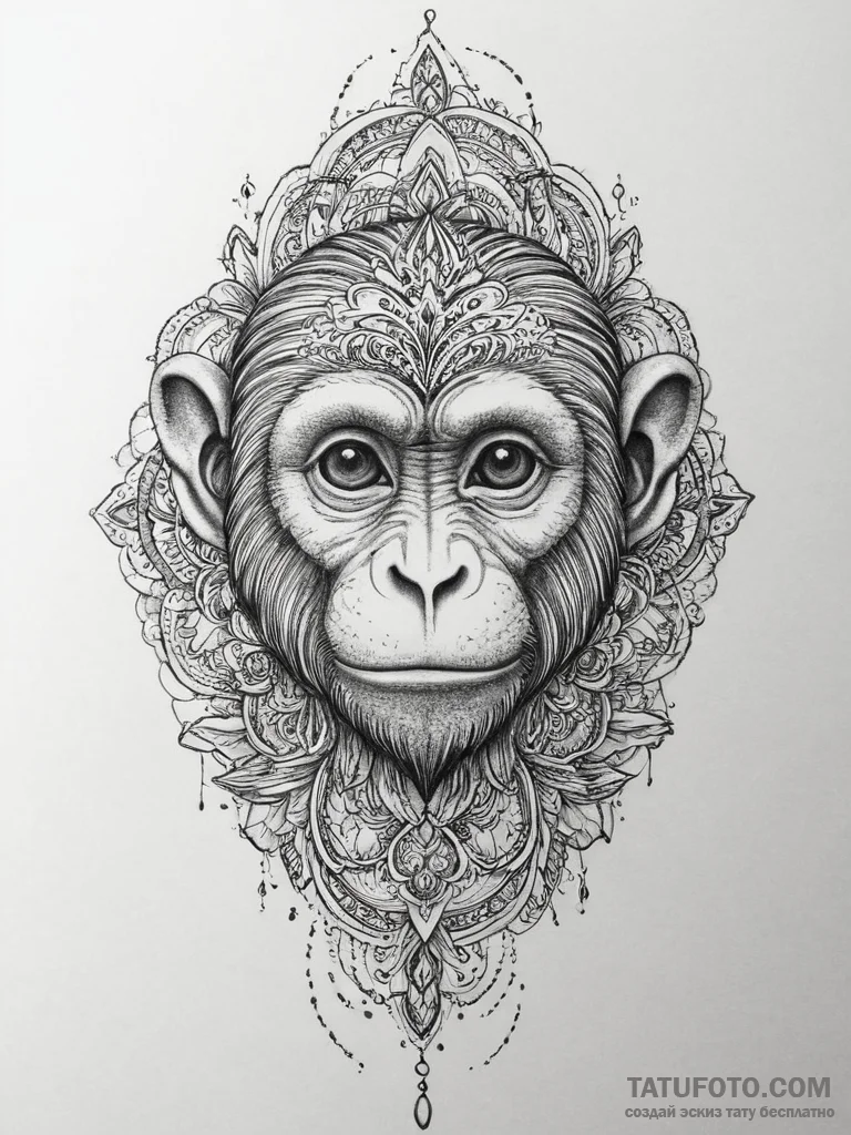 Monkey, artistic tattoo sketch, on a clean wh... - эскиз тату (№1754072259_0, 01.08.2025 18:17) — Tatufoto.com