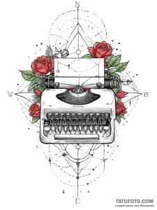 A typewriter typing out a constellation map,... - эскиз тату (№1754072466_0, 01.08.2025 18:21) — Tatufoto.com